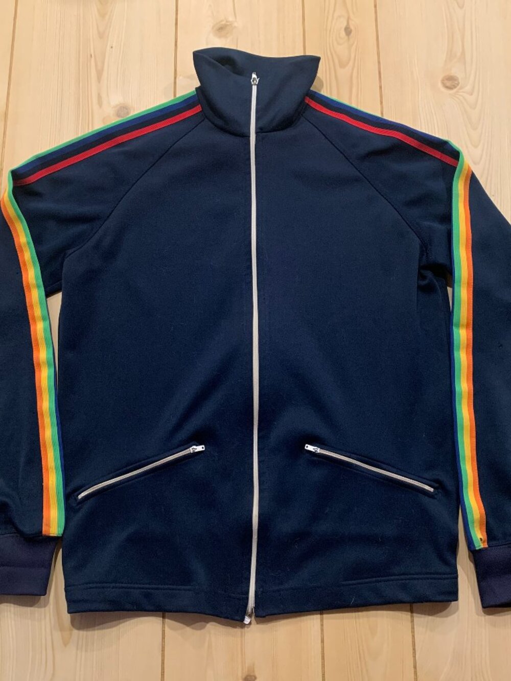 Vintage 70s Put-On Shop Sears Teen Retro Rainbow Striped Zip-Up Jacket Size M